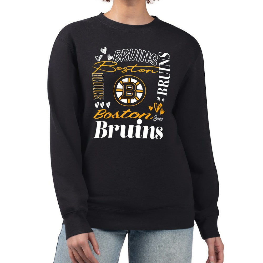 Boston Bruins G-III 4Her by Carl Banks Women's Collage Graphic Fleece Long Sleeve Pullover Sweatshirt - Black - NHL 201622807