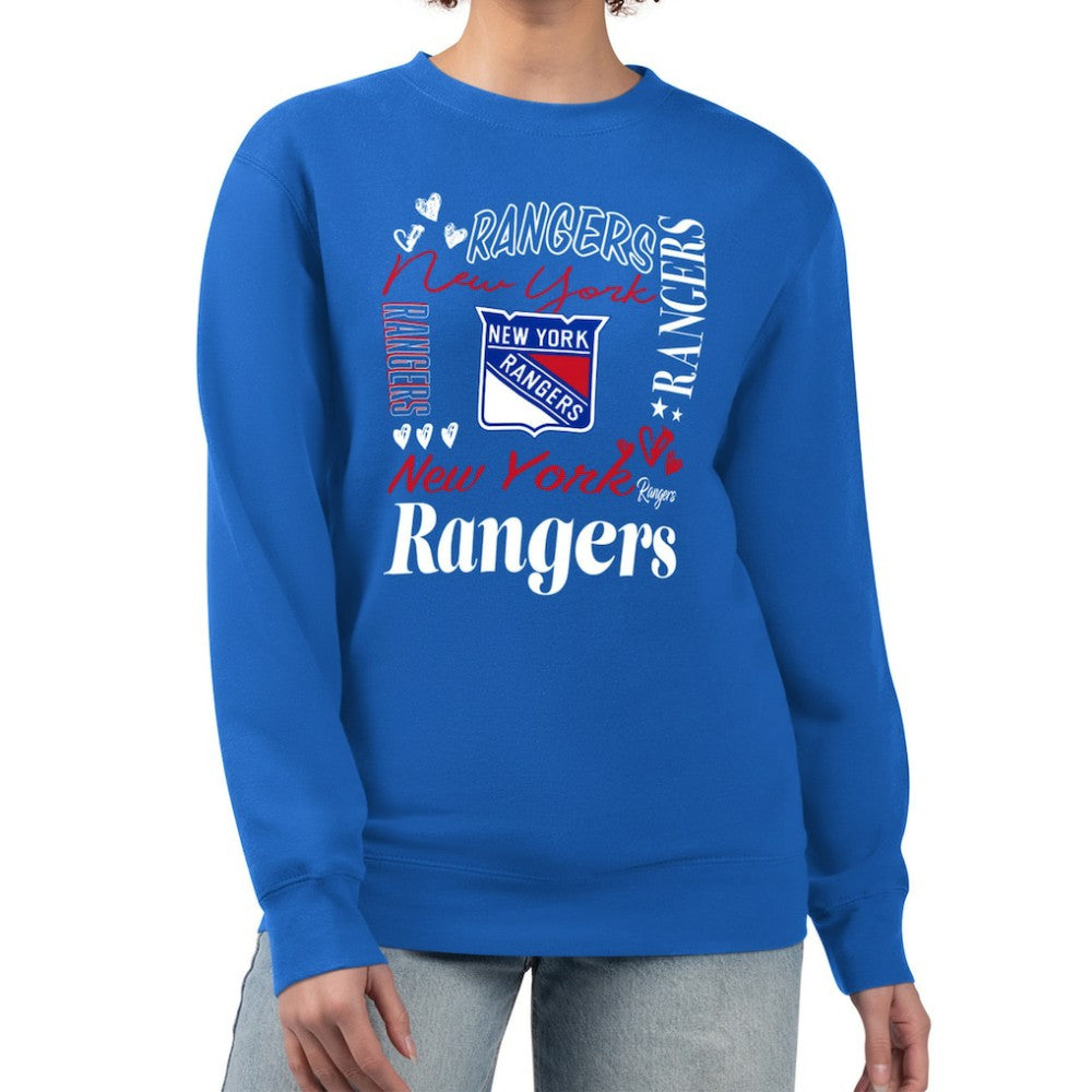 New York Rangers G-III 4Her by Carl Banks Women's Collage Graphic Fleece Long Sleeve Pullover Sweatshirt - Blue - NHL 201622820