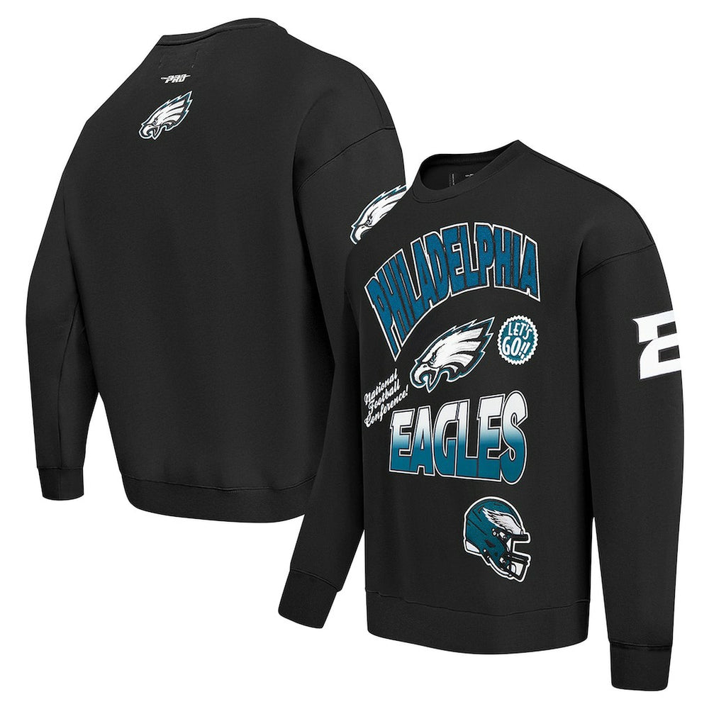 Philadelphia Eagles Pro Standard Turn It Up Drop Shoulder Pullover Sweatshirt Black