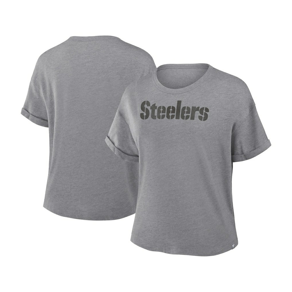 Fanatics Pittsburgh Steelers Women's Swing Pass Tri-Blend Boxy T-Shirt Heather Gray