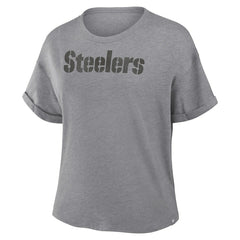 Fanatics Pittsburgh Steelers Women's Swing Pass Tri-Blend Boxy T-Shirt Heather Gray