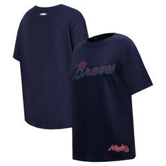 Atlanta Braves Pro Standard Women's Rhinestone Slim Fit T-Shirt - Navy - MLB Online