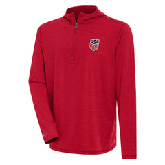USMNT Antigua Tidy Quarter-Zip Hoodie Heather Red
