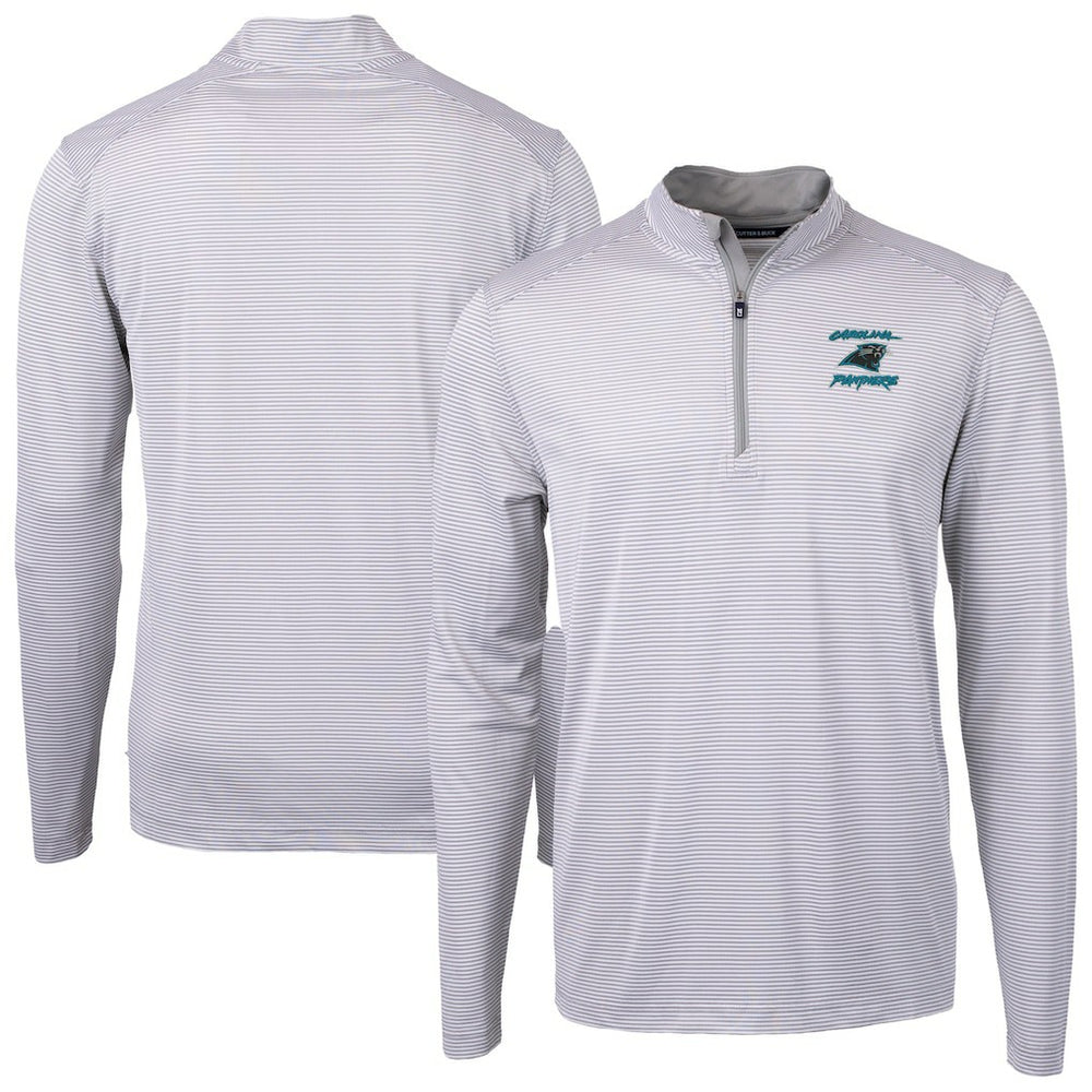 Carolina Panthers Cutter & Buck Virtue Eco Pique Micro Stripe Recycled Quarter-Zip Jacket Gray