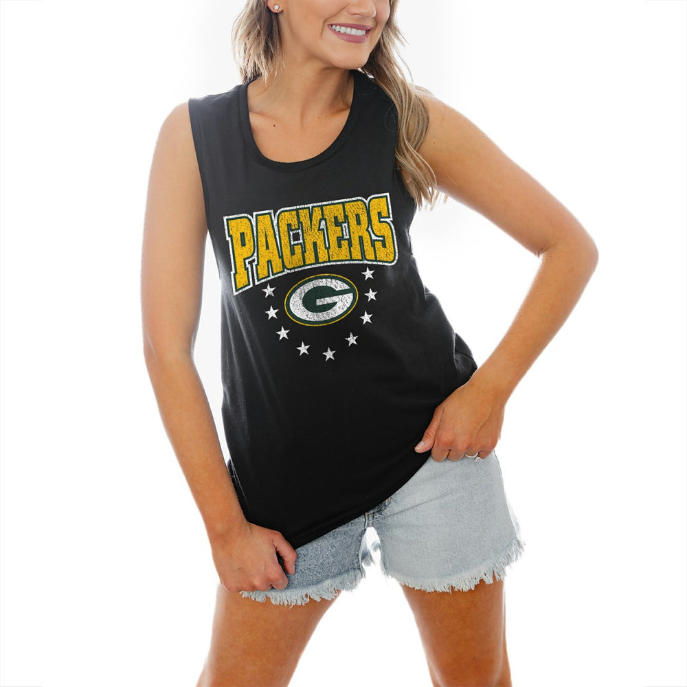 Green Bay Packers Gameday Couture Women's Baby You're A Star Racerback Scoop Neck Tapered Tank Top Black