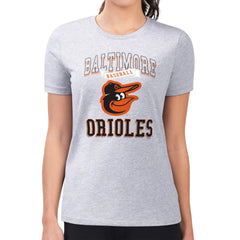 Baltimore Orioles G-III 4Her by Carl Banks Women's Super-Slim Fit Lightweight Team Logo Graphic T-Shirt - Heather Gray - MLB Sale