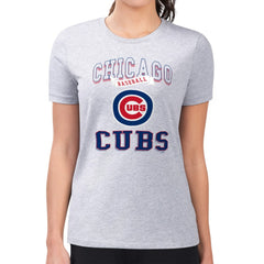 Chicago Cubs G-III 4Her by Carl Banks Women's Super-Slim Fit Lightweight Team Logo Graphic T-Shirt - Heather Gray - MLB Sale