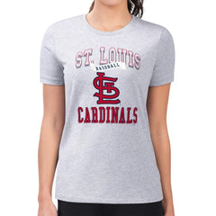 St. Louis Cardinals G-III 4Her by Carl Banks Women's Super-Slim Fit Lightweight Team Logo Graphic T-Shirt - Heather Gray - MLB Discount