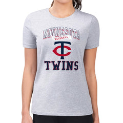 Minnesota Twins G-III 4Her by Carl Banks Women's Super-Slim Fit Lightweight Team Logo Graphic T-Shirt - Heather Gray - MLB Lifestyle