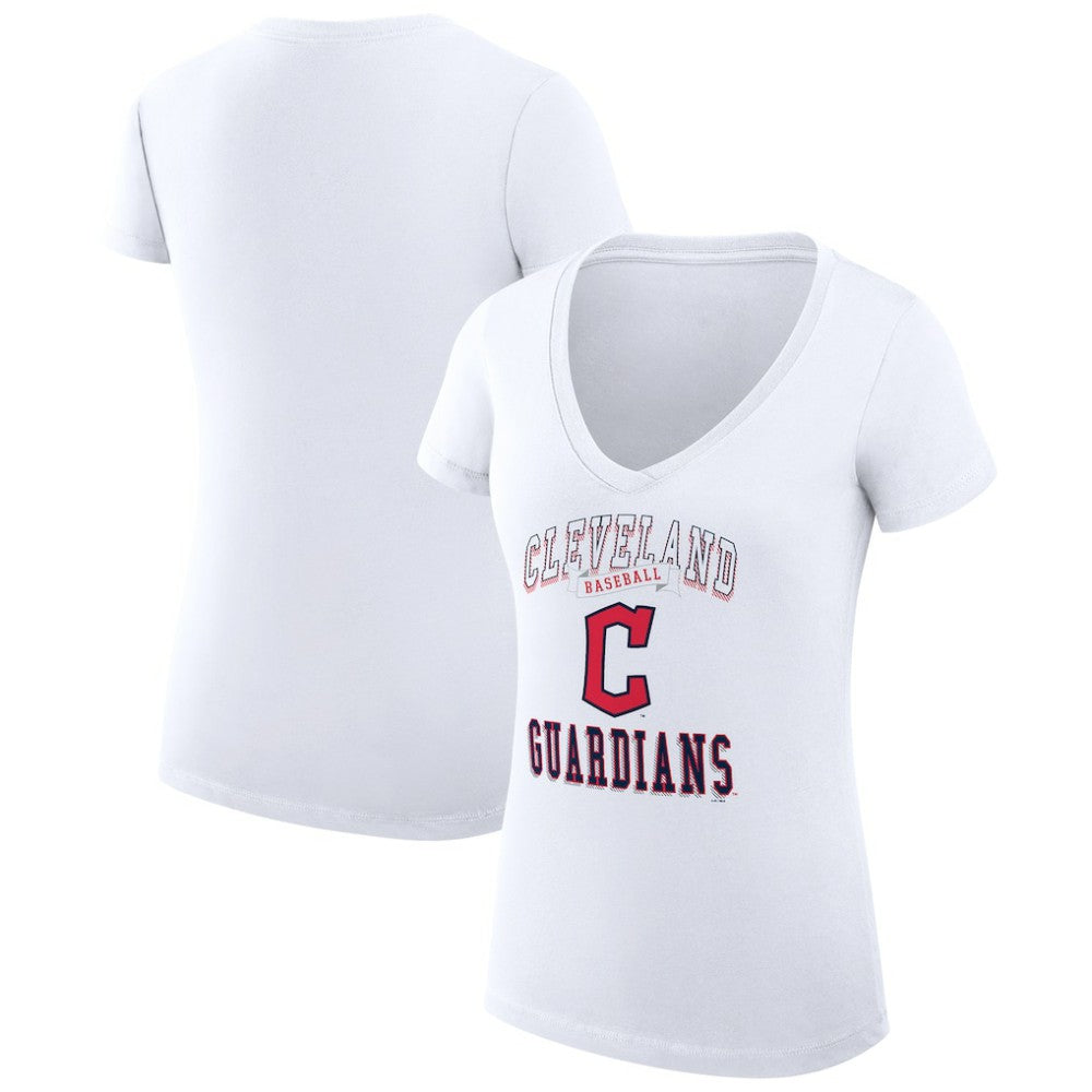 Cleveland Guardians G-III 4Her by Carl Banks Women's Super-Slim Fit Lightweight Team Logo Graphic V-Neck T-Shirt - White - MLB Lifestyle