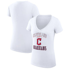 Cleveland Guardians G-III 4Her by Carl Banks Women's Super-Slim Fit Lightweight Team Logo Graphic V-Neck T-Shirt - White - MLB Lifestyle