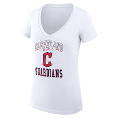 Cleveland Guardians G-III 4Her by Carl Banks Women's Super-Slim Fit Lightweight Team Logo Graphic V-Neck T-Shirt - White - MLB Lifestyle