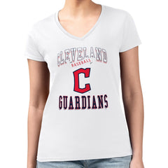 Cleveland Guardians G-III 4Her by Carl Banks Women's Super-Slim Fit Lightweight Team Logo Graphic V-Neck T-Shirt - White - MLB Lifestyle