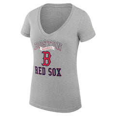 Boston Red Sox G-III 4Her by Carl Banks Women's Super-Slim Fit Lightweight Team Logo Graphic V-Neck T-Shirt - Heather Gray - MLB Lifestyle