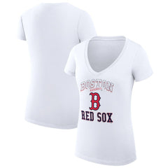 Boston Red Sox G-III 4Her by Carl Banks Women's Super-Slim Fit Lightweight Team Logo Graphic V-Neck T-Shirt - White - MLB Discount