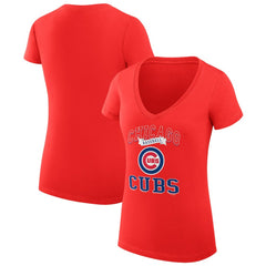 Chicago Cubs G-III 4Her by Carl Banks Women's Super-Slim Fit Lightweight Team Logo Graphic V-Neck T-Shirt - Red - MLB Lifestyle