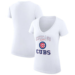 Chicago Cubs G-III 4Her by Carl Banks Women's Super-Slim Fit Lightweight Team Logo Graphic V-Neck T-Shirt - White - MLB Discount