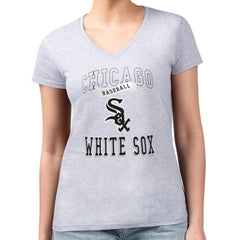 Chicago White Sox G-III 4Her by Carl Banks Women's Super-Slim Fit Lightweight Team Logo Graphic V-Neck T-Shirt - Heather Gray - MLB Sale