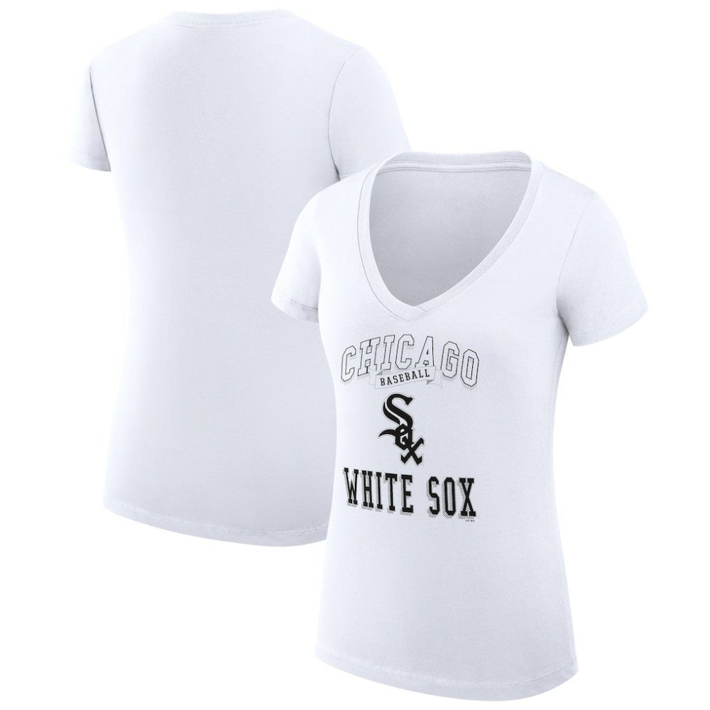 Chicago White Sox G-III 4Her by Carl Banks Women's Super-Slim Fit Lightweight Team Logo Graphic V-Neck T-Shirt - White - MLB on Sale