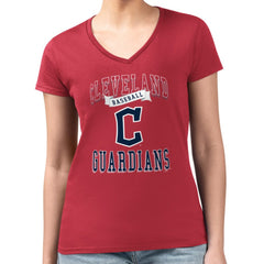 Cleveland Guardians G-III 4Her by Carl Banks Women's Super-Slim Fit Lightweight Team Logo Graphic V-Neck T-Shirt - Red - MLB Lifestyle