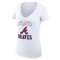Atlanta Braves G-III 4Her by Carl Banks Women's Super-Slim Fit Lightweight Team Logo Graphic V-Neck T-Shirt - White - MLB Sale