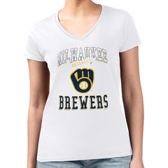 Milwaukee Brewers G-III 4Her by Carl Banks Women's Super-Slim Fit Lightweight Team Logo Graphic V-Neck T-Shirt - White - MLB Online