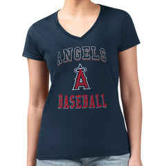 Los Angeles Angels G-III 4Her by Carl Banks Women's Super-Slim Fit Lightweight Team Logo Graphic V-Neck T-Shirt - Navy - MLB Lifestyle