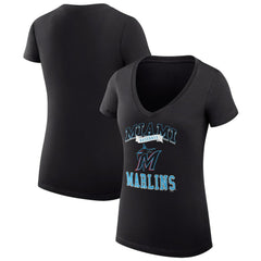 Miami Marlins G-III 4Her by Carl Banks Women's Super-Slim Fit Lightweight Team Logo Graphic V-Neck T-Shirt - Black - MLB Discount