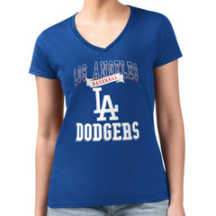 Los Angeles Dodgers G-III 4Her by Carl Banks Women's Super-Slim Fit Lightweight Team Logo Graphic V-Neck T-Shirt - Royal - MLB on Sale