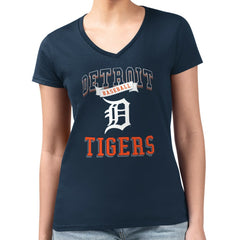 Detroit Tigers G-III 4Her by Carl Banks Women's Super-Slim Fit Lightweight Team Logo Graphic V-Neck T-Shirt - Navy - MLB Discount
