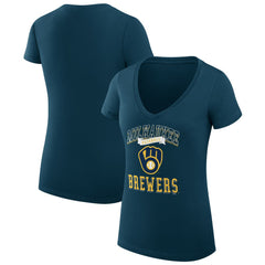 Milwaukee Brewers G-III 4Her by Carl Banks Women's Super-Slim Fit Lightweight Team Logo Graphic V-Neck T-Shirt - Navy - MLB Discount