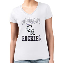 Colorado Rockies G-III 4Her by Carl Banks Women's Super-Slim Fit Lightweight Team Logo Graphic V-Neck T-Shirt - White - MLB Lifestyle