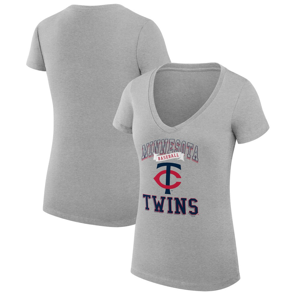 Minnesota Twins G-III 4Her by Carl Banks Women's Super-Slim Fit Lightweight Team Logo Graphic V-Neck T-Shirt - Heather Gray - MLB Online