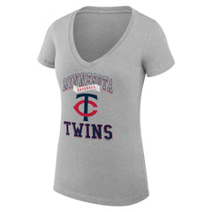 Minnesota Twins G-III 4Her by Carl Banks Women's Super-Slim Fit Lightweight Team Logo Graphic V-Neck T-Shirt - Heather Gray - MLB Online