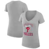 Philadelphia Phillies G-III 4Her by Carl Banks Women's Super-Slim Fit Lightweight Team Logo Graphic V-Neck T-Shirt - Heather Gray - MLB Sale