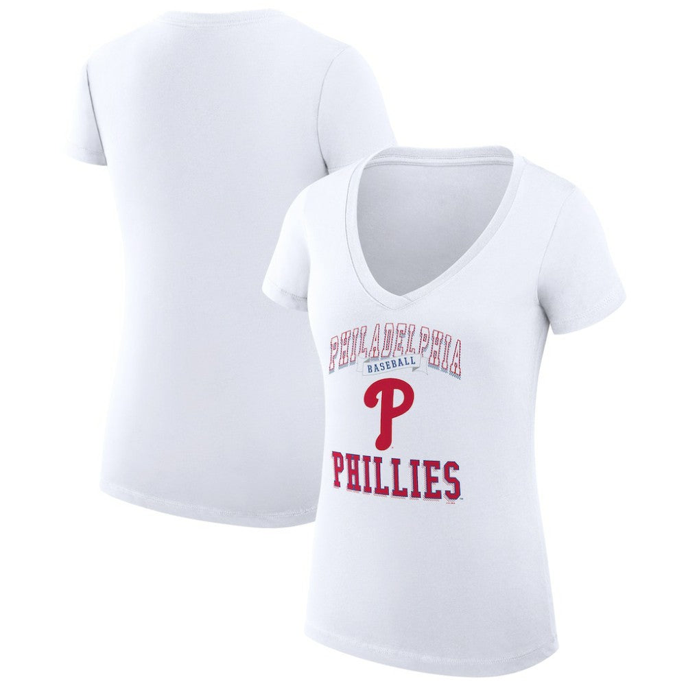 Philadelphia Phillies G-III 4Her by Carl Banks Women's Super-Slim Fit Lightweight Team Logo Graphic V-Neck T-Shirt - White - MLB Discount