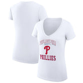 Philadelphia Phillies G-III 4Her by Carl Banks Women's Super-Slim Fit Lightweight Team Logo Graphic V-Neck T-Shirt - White - MLB Discount