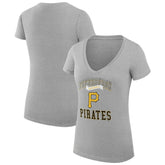 Pittsburgh Pirates G-III 4Her by Carl Banks Women's Super-Slim Fit Lightweight Team Logo Graphic V-Neck T-Shirt - Heather Gray - MLB Lifestyle