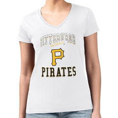Pittsburgh Pirates G-III 4Her by Carl Banks Women's Super-Slim Fit Lightweight Team Logo Graphic V-Neck T-Shirt - White - MLB Discount