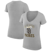 San Diego Padres G-III 4Her by Carl Banks Women's Super-Slim Fit Lightweight Team Logo Graphic V-Neck T-Shirt - Heather Gray - MLB Lifestyle