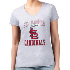 St. Louis Cardinals G-III 4Her by Carl Banks Women's Super-Slim Fit Lightweight Team Logo Graphic V-Neck T-Shirt - Heather Gray - MLB on Sale