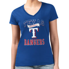 Texas Rangers G-III 4Her by Carl Banks Women's Super-Slim Fit Lightweight Team Logo Graphic V-Neck T-Shirt - Royal - MLB Discount