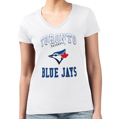 Toronto Blue Jays G-III 4Her by Carl Banks Women's Super-Slim Fit Lightweight Team Logo Graphic V-Neck T-Shirt - White - MLB Lifestyle