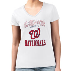 Washington Nationals G-III 4Her by Carl Banks Women's Super-Slim Fit Lightweight Team Logo Graphic V-Neck T-Shirt - White - MLB Sale