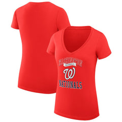 Washington Nationals G-III 4Her by Carl Banks Women's Super-Slim Fit Lightweight Team Logo Graphic V-Neck T-Shirt - Red - MLB Discount