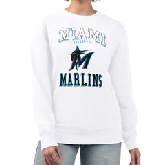 Miami Marlins G-III 4Her by Carl Banks Women's Team Logo Graphic Tri-Blend Fleece Pullover Sweatshirt - White - MLB Lifestyle