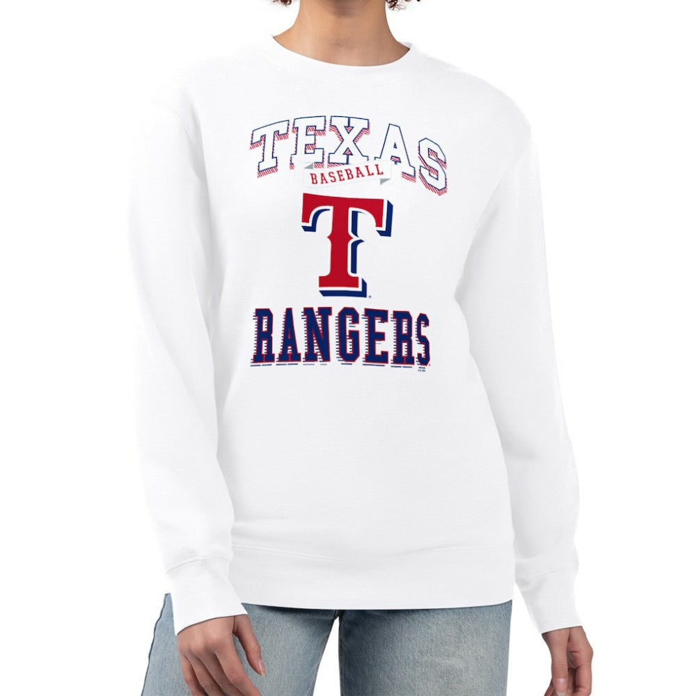 Texas Rangers G-III 4Her by Carl Banks Women's Team Logo Graphic Tri-Blend Fleece Pullover Sweatshirt - White - MLB on Sale