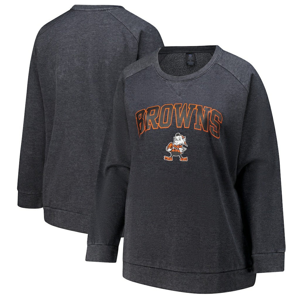 Cleveland Browns Profile Women's Plus Size Acid Wash Raglan Sweatshirt Charcoal
