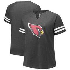 Fanatics Arizona Cardinals Women's Plus Size Logo Striped Raglan Notch Neck T-Shirt Charcoal