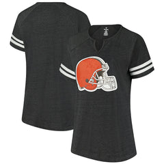 Fanatics Cleveland Browns Women's Plus Size Logo Striped Raglan Notch Neck T-Shirt Charcoal
